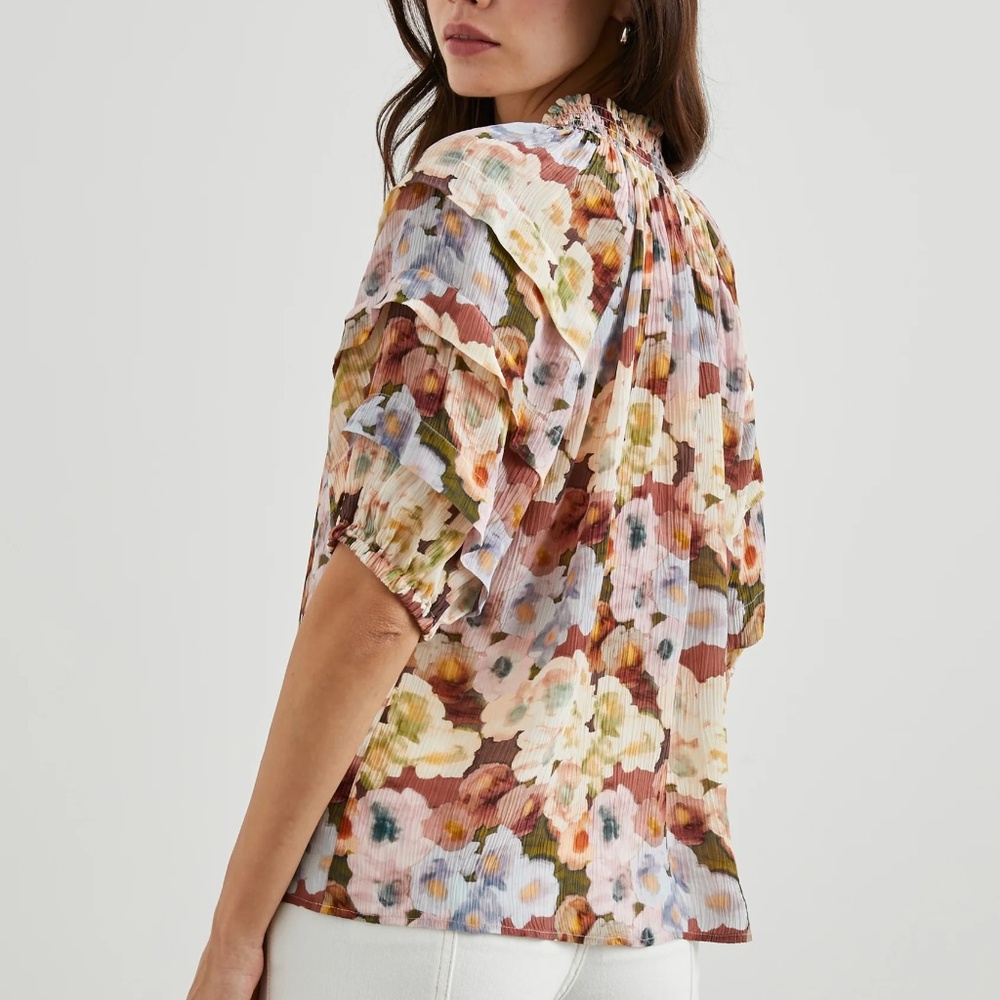 NEW! Rails Paris Top in Painted Floral Multi Color Short Sleeve Size XS - $178 - Picture 9 of 16